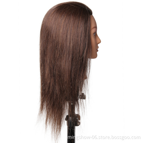 18Inch 100% Real Human Hair Training Head With Wig Dummy Doll Head For Hairdresser Practice Hairstyles Hairdos Haircuts Permed